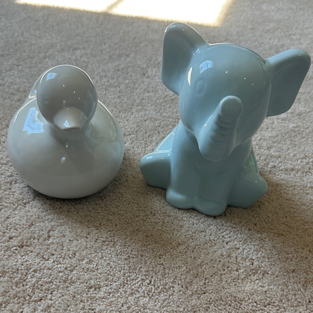 Pottery Barn Kids Aqua Elephant and White Duck Figurines